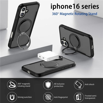 Thunder 3 Series For iPhone 16 Plus Case Rotating Magnetic Kickstand PC+TPU Matte Phone Cover