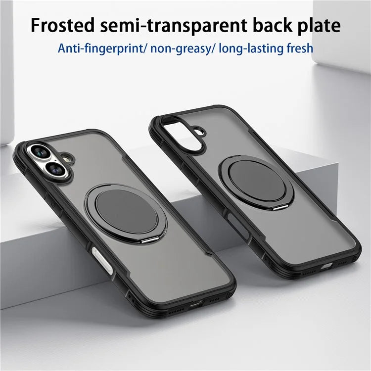 Thunder 3 Series For iPhone 16 Plus Case Rotating Magnetic Kickstand PC+TPU Matte Phone Cover