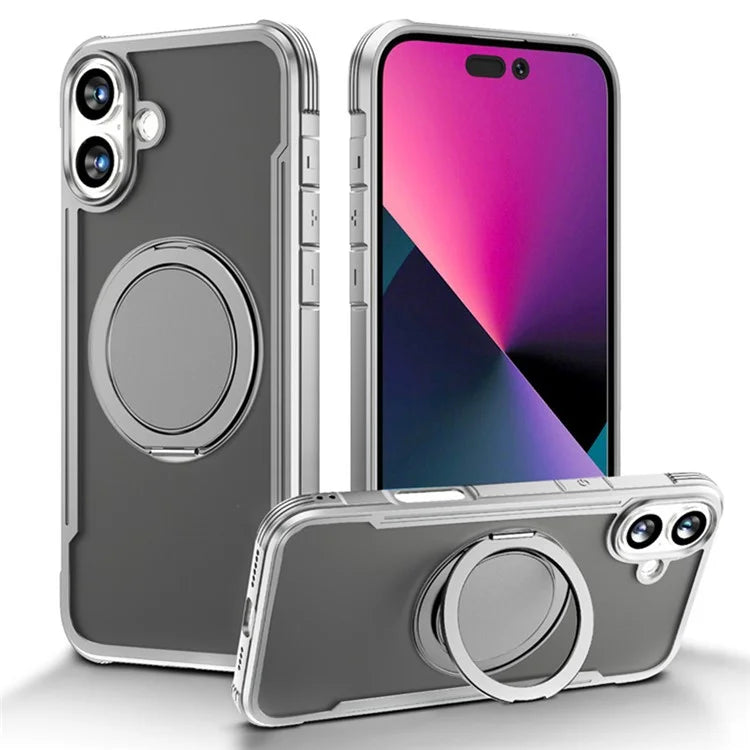 Thunder 3 Series For iPhone 16 Plus Case Rotating Magnetic Kickstand PC+TPU Matte Phone Cover