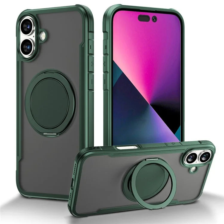 Thunder 3 Series For iPhone 16 Plus Case Rotating Magnetic Kickstand PC+TPU Matte Phone Cover