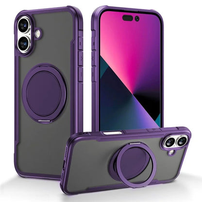 Thunder 3 Series For iPhone 16 Plus Case Rotating Magnetic Kickstand PC+TPU Matte Phone Cover