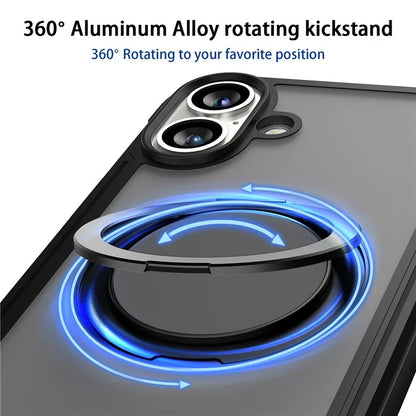 Thunder 3 Series For iPhone 16 Plus Case Rotating Magnetic Kickstand PC+TPU Matte Phone Cover