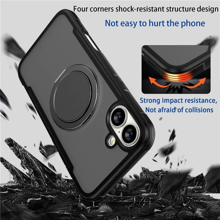 Thunder 3 Series For iPhone 16 Plus Case Rotating Magnetic Kickstand PC+TPU Matte Phone Cover