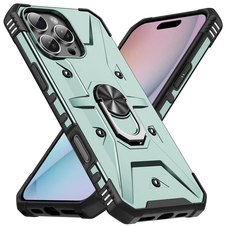 For iPhone 16 Pro Case PC+ TPU Anti-Drop Phone Cover with Ring Kickstand
