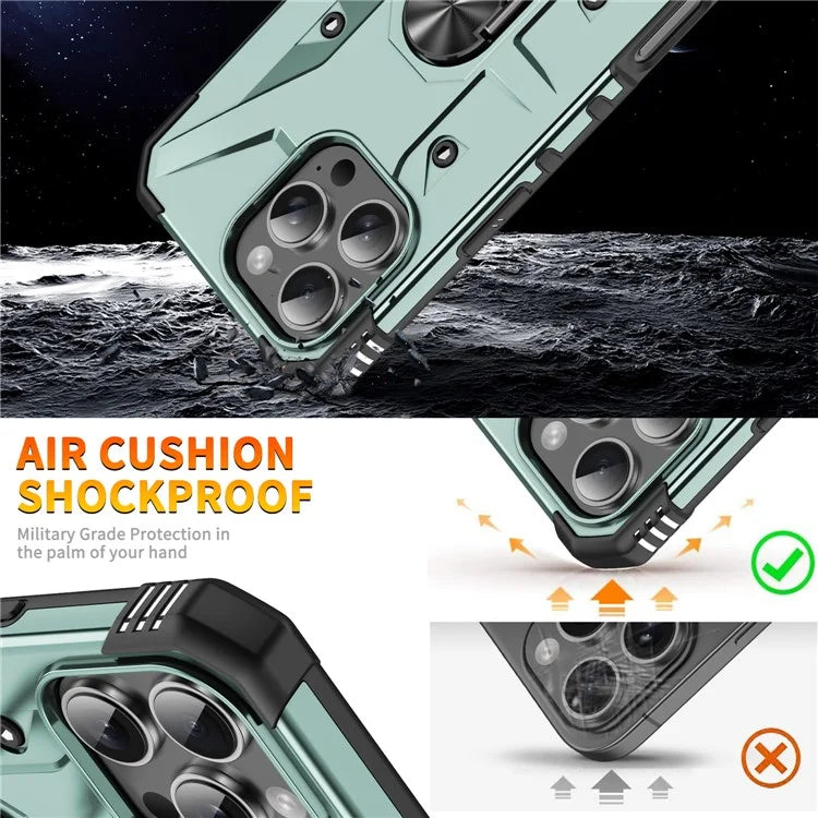 For iPhone 16 Pro Case PC+ TPU Anti-Drop Phone Cover with Ring Kickstand