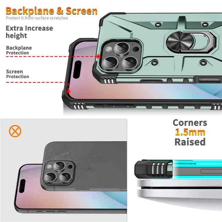 For iPhone 16 Pro Case PC+ TPU Anti-Drop Phone Cover with Ring Kickstand