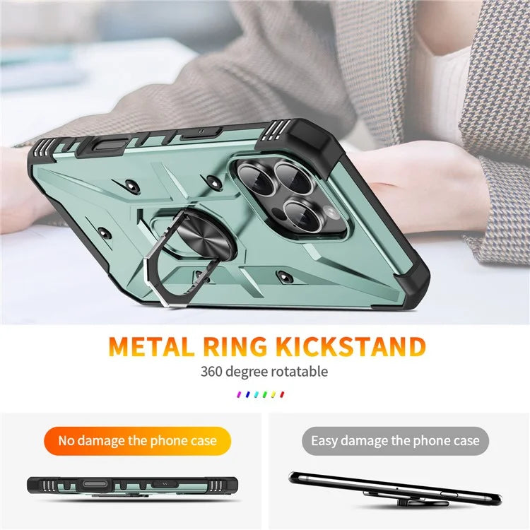 For iPhone 16 Pro Case PC+ TPU Anti-Drop Phone Cover with Ring Kickstand