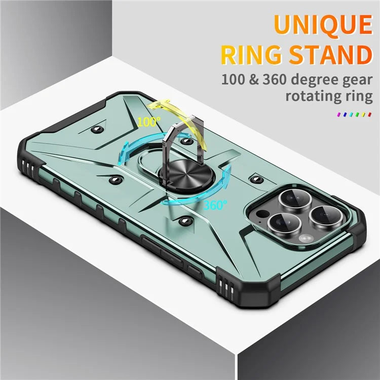 For iPhone 16 Pro Case PC+ TPU Anti-Drop Phone Cover with Ring Kickstand