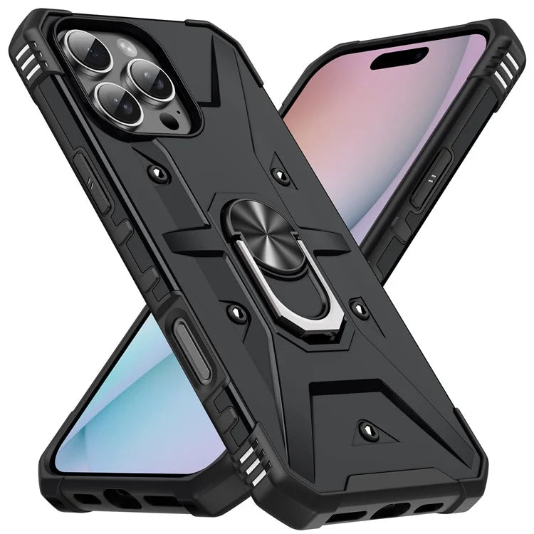 For iPhone 16 Pro Case PC+ TPU Anti-Drop Phone Cover with Ring Kickstand