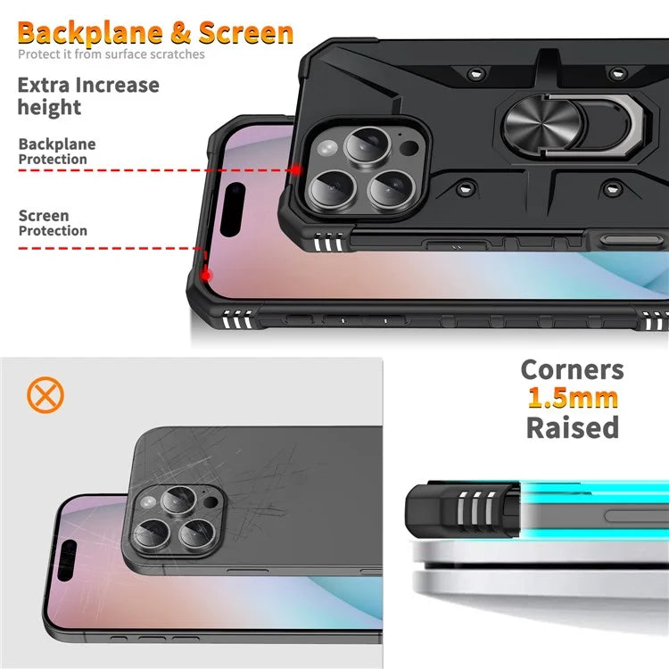 For iPhone 16 Pro Case PC+ TPU Anti-Drop Phone Cover with Ring Kickstand