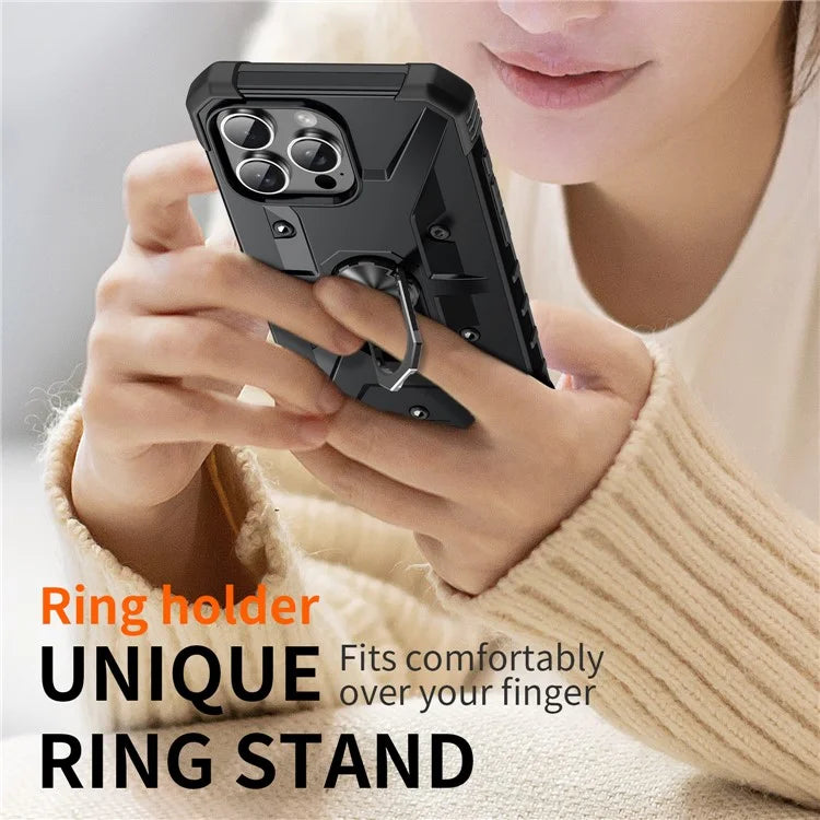 For iPhone 16 Pro Case PC+ TPU Anti-Drop Phone Cover with Ring Kickstand