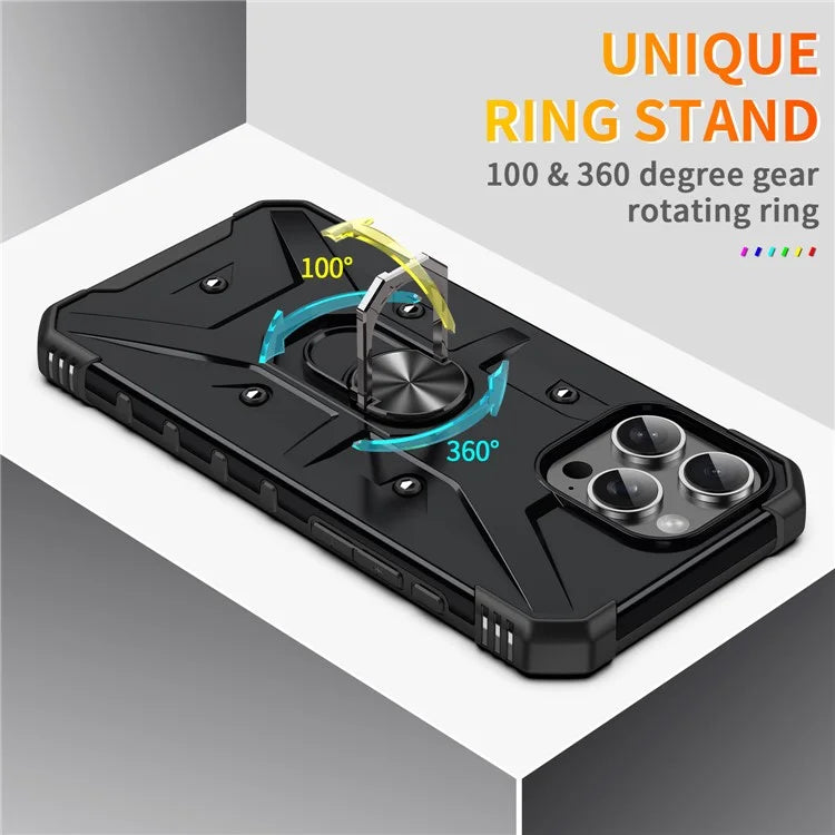 For iPhone 16 Pro Case PC+ TPU Anti-Drop Phone Cover with Ring Kickstand