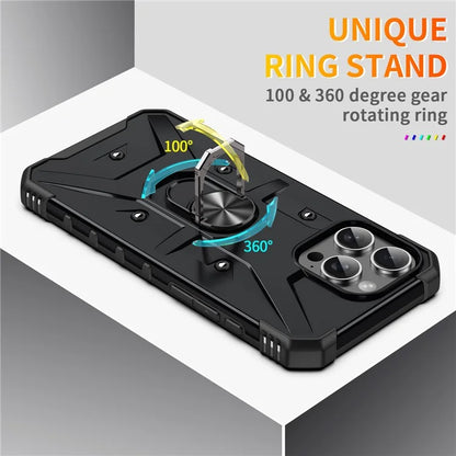 For iPhone 16 Pro Case PC+ TPU Anti-Drop Phone Cover with Ring Kickstand