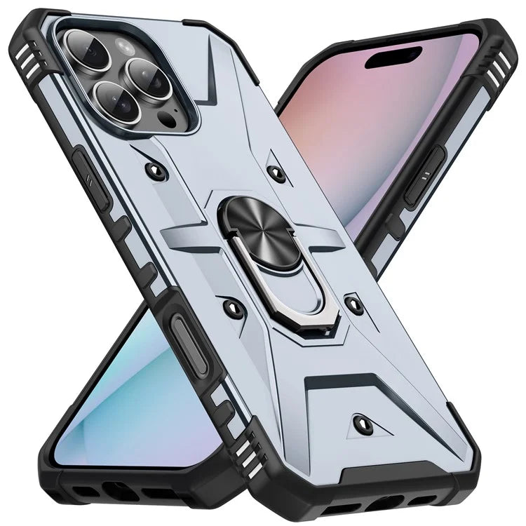 For iPhone 16 Pro Case PC+ TPU Anti-Drop Phone Cover with Ring Kickstand