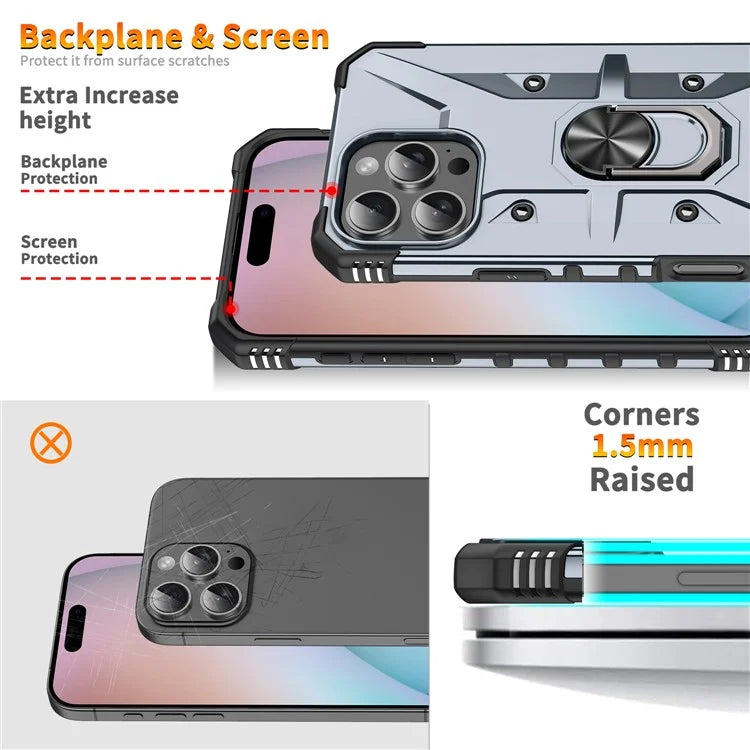 For iPhone 16 Pro Case PC+ TPU Anti-Drop Phone Cover with Ring Kickstand
