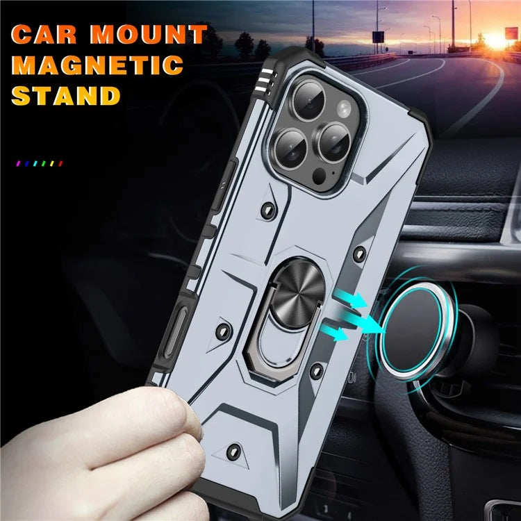 For iPhone 16 Pro Case PC+ TPU Anti-Drop Phone Cover with Ring Kickstand