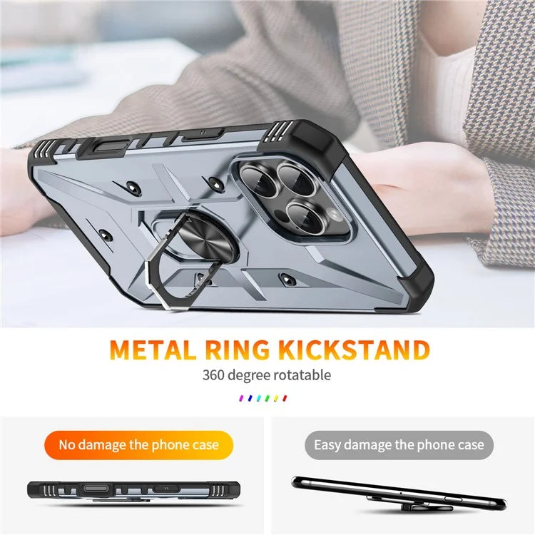 For iPhone 16 Pro Case PC+ TPU Anti-Drop Phone Cover with Ring Kickstand