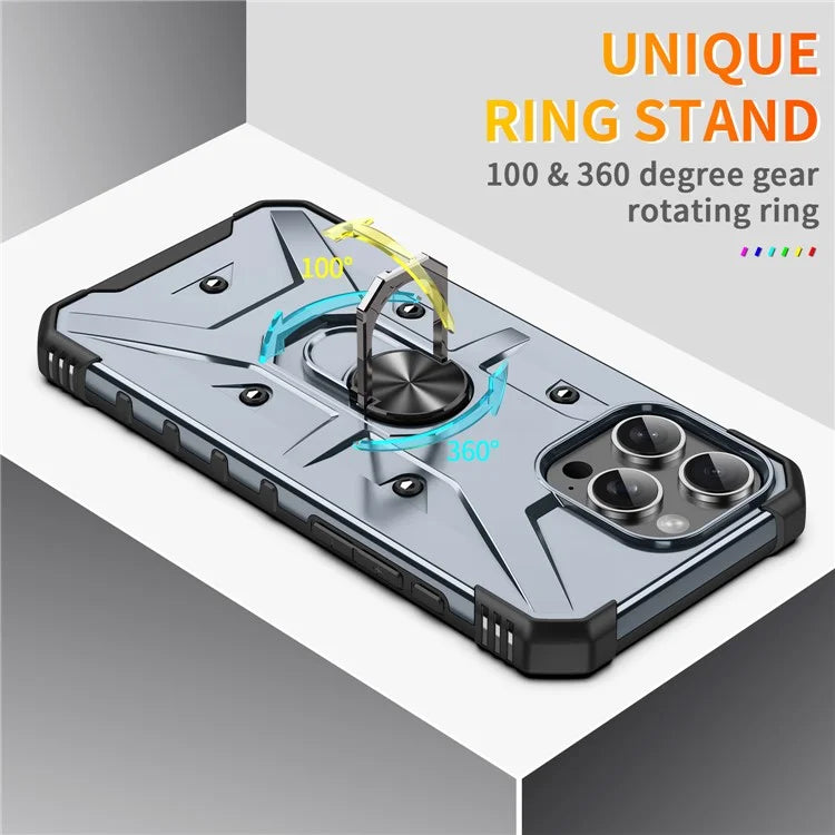 For iPhone 16 Pro Case PC+ TPU Anti-Drop Phone Cover with Ring Kickstand