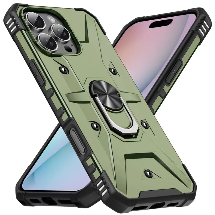 For iPhone 16 Pro Case PC+ TPU Anti-Drop Phone Cover with Ring Kickstand