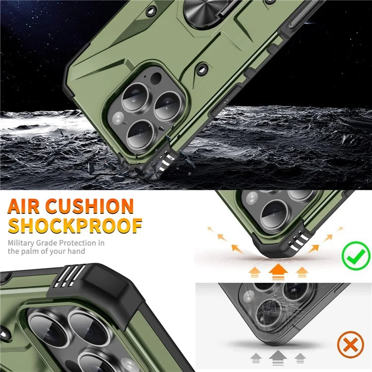 For iPhone 16 Pro Case PC+ TPU Anti-Drop Phone Cover with Ring Kickstand
