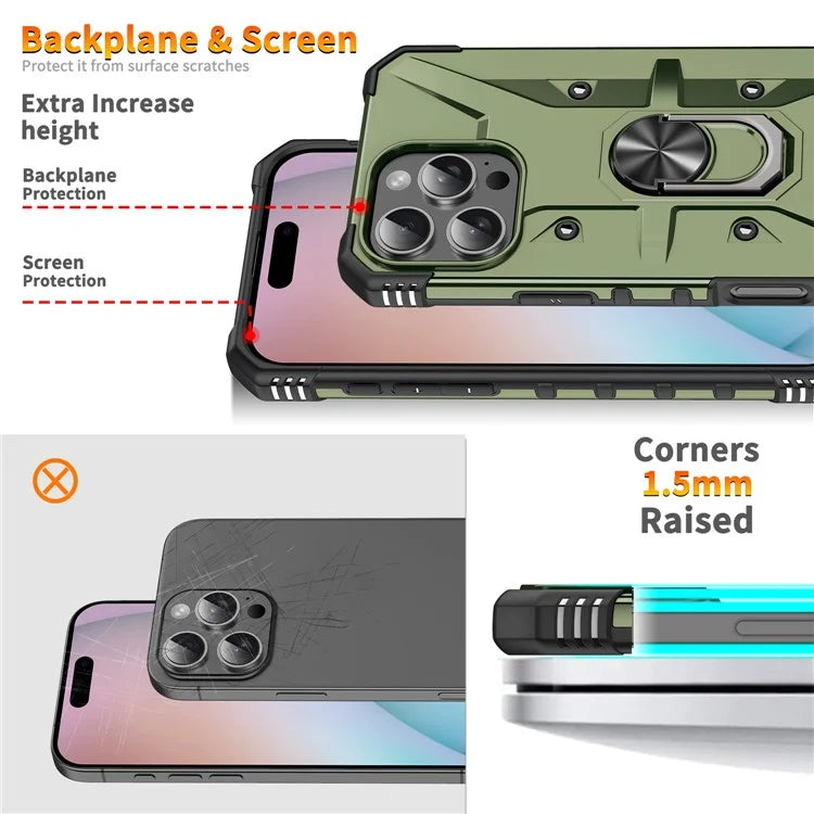 For iPhone 16 Pro Case PC+ TPU Anti-Drop Phone Cover with Ring Kickstand