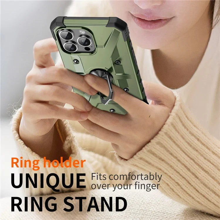 For iPhone 16 Pro Case PC+ TPU Anti-Drop Phone Cover with Ring Kickstand