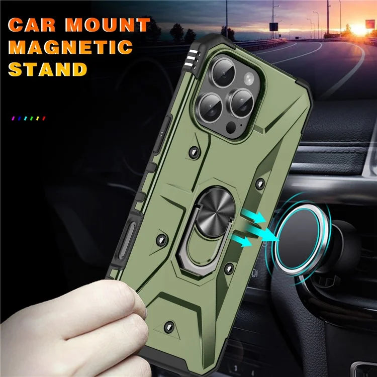 For iPhone 16 Pro Case PC+ TPU Anti-Drop Phone Cover with Ring Kickstand