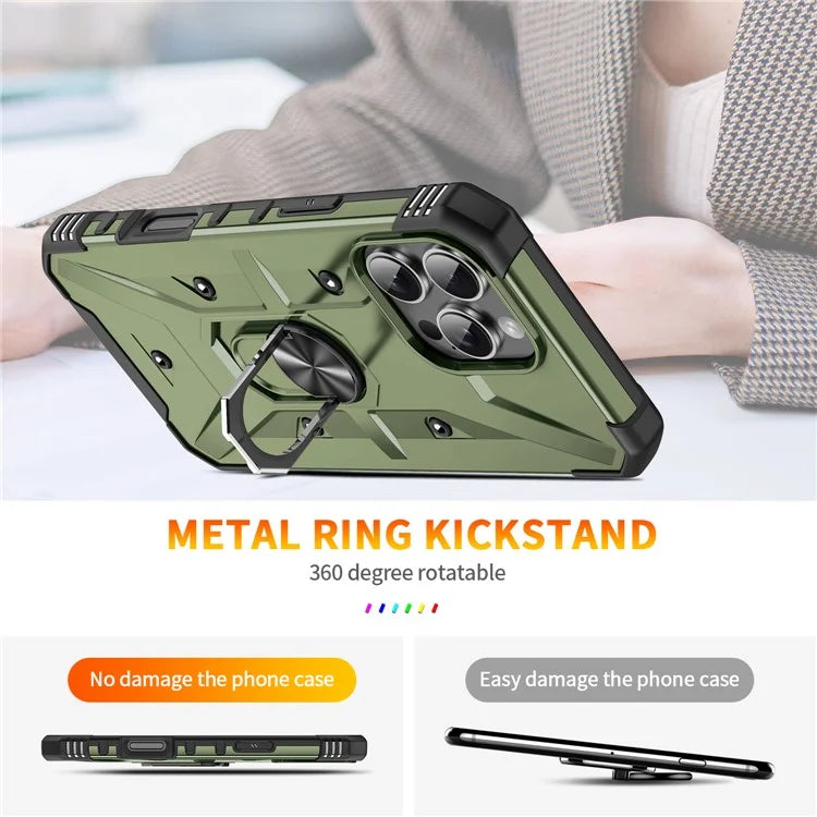 For iPhone 16 Pro Case PC+ TPU Anti-Drop Phone Cover with Ring Kickstand