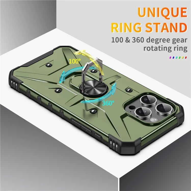 For iPhone 16 Pro Case PC+ TPU Anti-Drop Phone Cover with Ring Kickstand