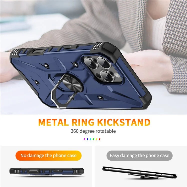 For iPhone 16 Pro Case PC+ TPU Anti-Drop Phone Cover with Ring Kickstand