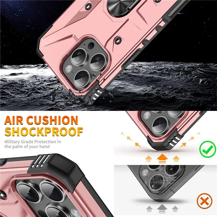 For iPhone 16 Pro Case PC+ TPU Anti-Drop Phone Cover with Ring Kickstand