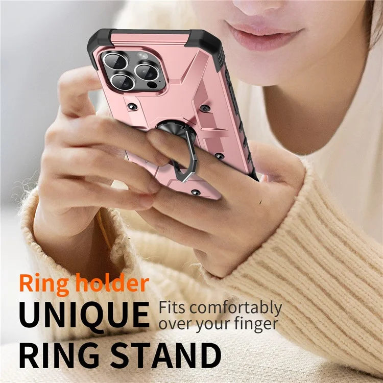 For iPhone 16 Pro Case PC+ TPU Anti-Drop Phone Cover with Ring Kickstand
