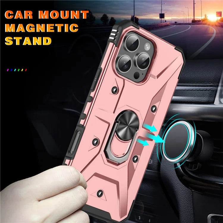 For iPhone 16 Pro Case PC+ TPU Anti-Drop Phone Cover with Ring Kickstand