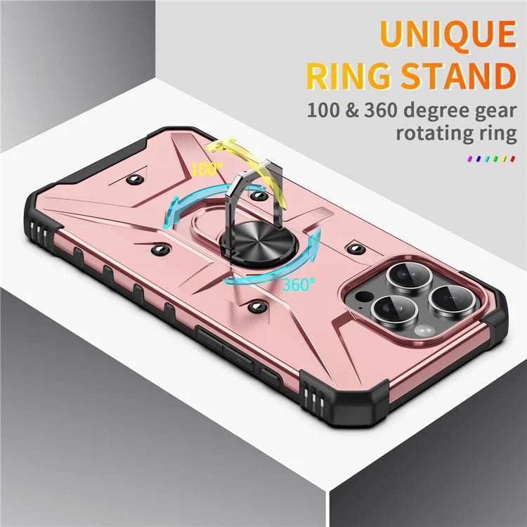 For iPhone 16 Pro Case PC+ TPU Anti-Drop Phone Cover with Ring Kickstand