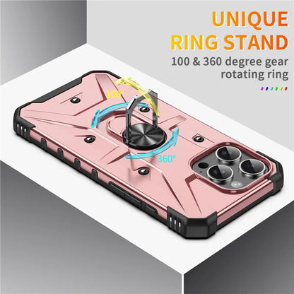 For iPhone 16 Pro Case PC+ TPU Anti-Drop Phone Cover with Ring Kickstand