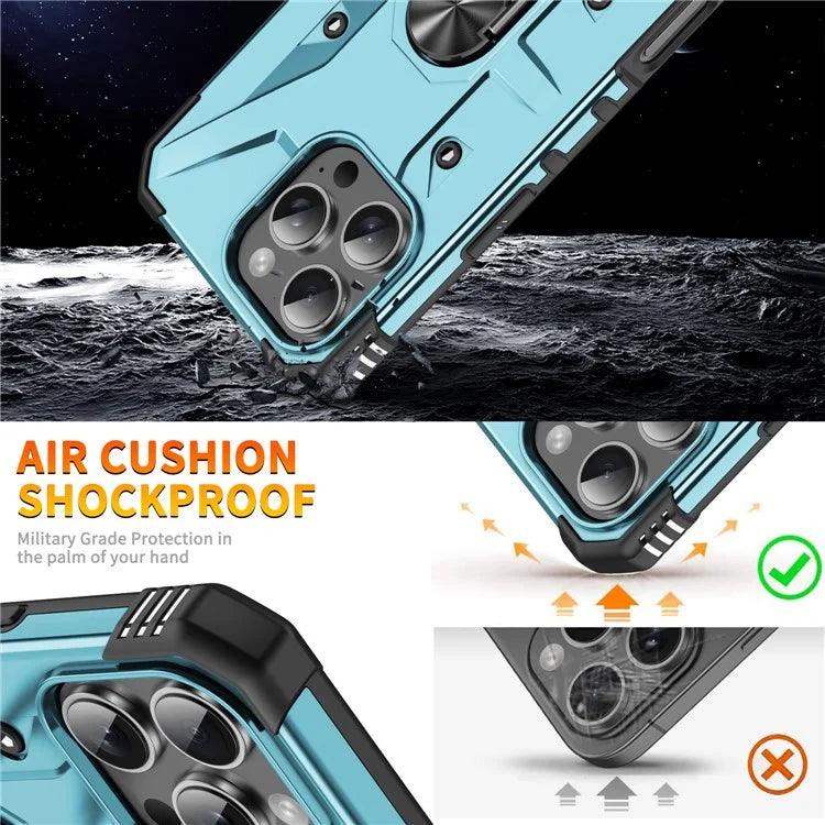 For iPhone 16 Pro Case PC+ TPU Anti-Drop Phone Cover with Ring Kickstand