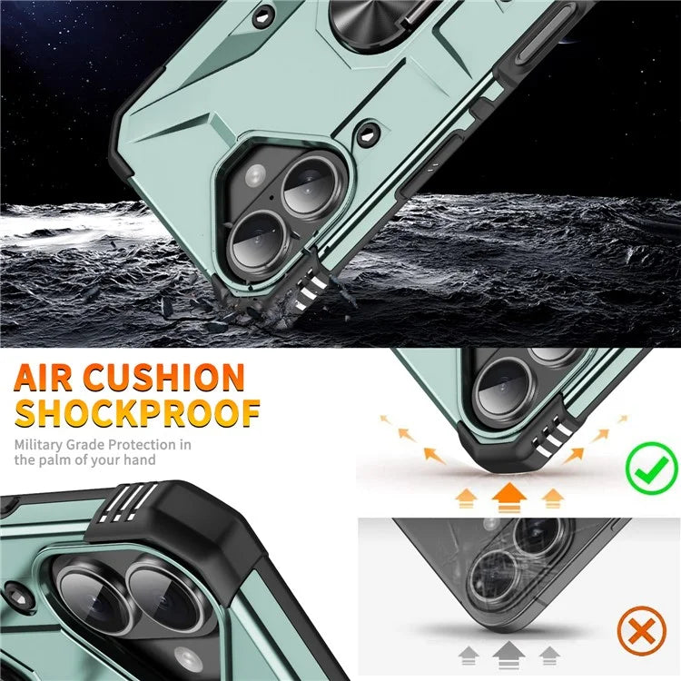 For iPhone 16 Case PC+ TPU Anti-Drop Phone Cover with Ring Kickstand