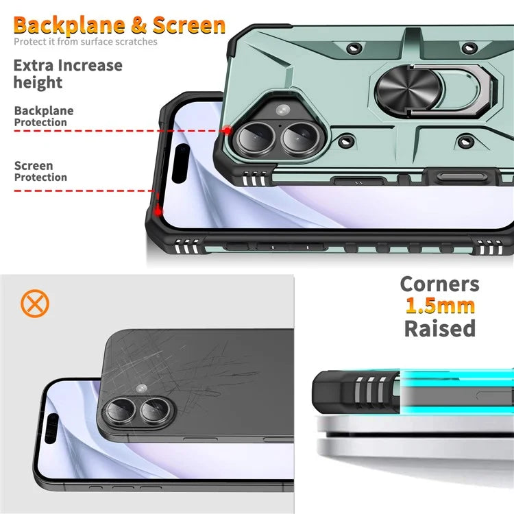 For iPhone 16 Case PC+ TPU Anti-Drop Phone Cover with Ring Kickstand