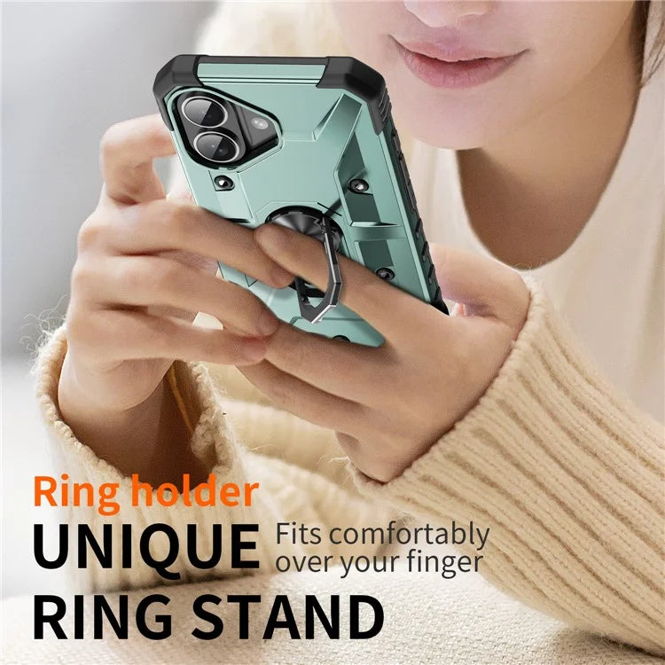 For iPhone 16 Case PC+ TPU Anti-Drop Phone Cover with Ring Kickstand