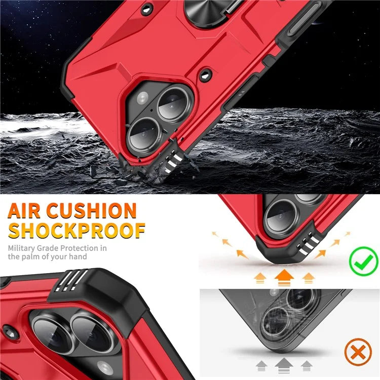 For iPhone 16 Case PC+ TPU Anti-Drop Phone Cover with Ring Kickstand