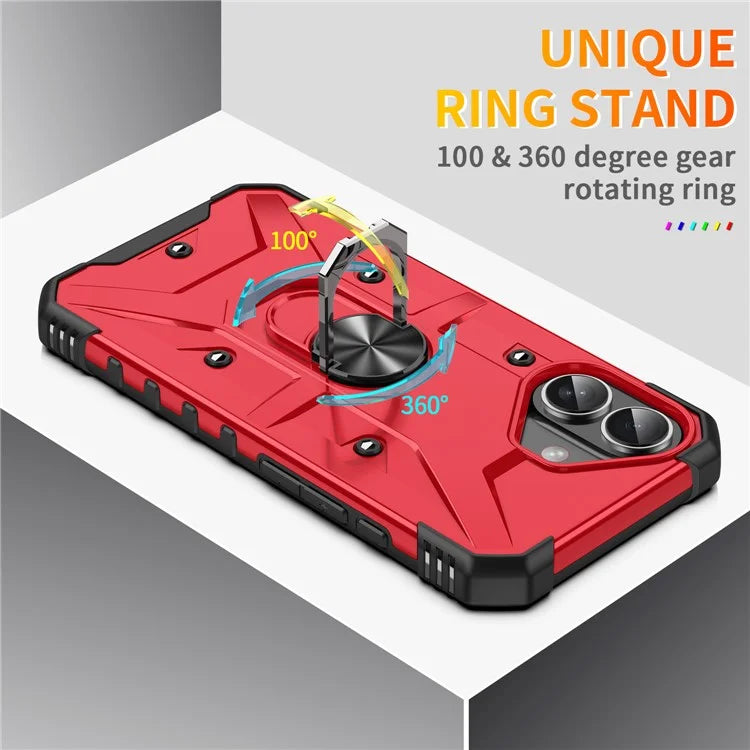 For iPhone 16 Case PC+ TPU Anti-Drop Phone Cover with Ring Kickstand