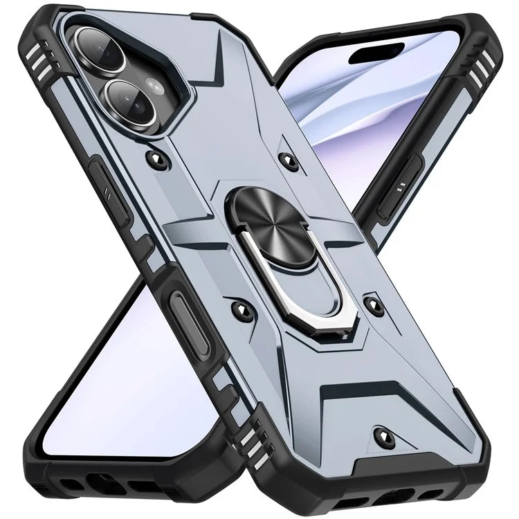 For iPhone 16 Case PC+ TPU Anti-Drop Phone Cover with Ring Kickstand