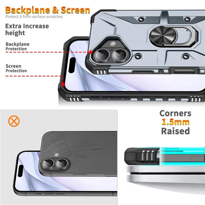 For iPhone 16 Case PC+ TPU Anti-Drop Phone Cover with Ring Kickstand
