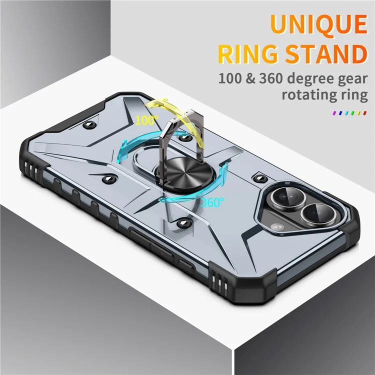 For iPhone 16 Case PC+ TPU Anti-Drop Phone Cover with Ring Kickstand