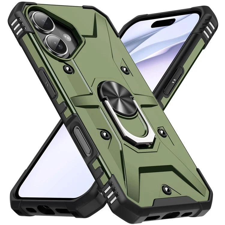For iPhone 16 Case PC+ TPU Anti-Drop Phone Cover with Ring Kickstand