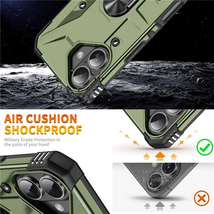 For iPhone 16 Case PC+ TPU Anti-Drop Phone Cover with Ring Kickstand