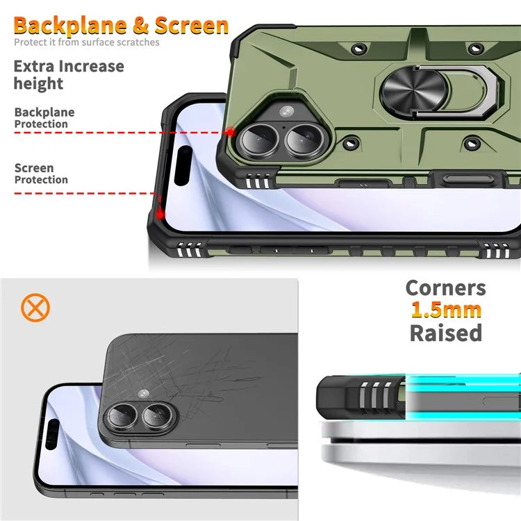 For iPhone 16 Case PC+ TPU Anti-Drop Phone Cover with Ring Kickstand