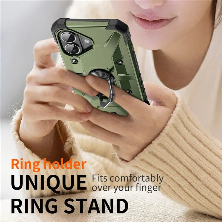 For iPhone 16 Case PC+ TPU Anti-Drop Phone Cover with Ring Kickstand