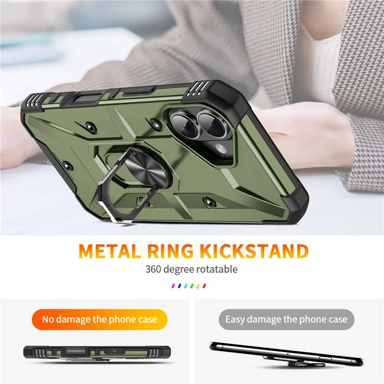 For iPhone 16 Case PC+ TPU Anti-Drop Phone Cover with Ring Kickstand