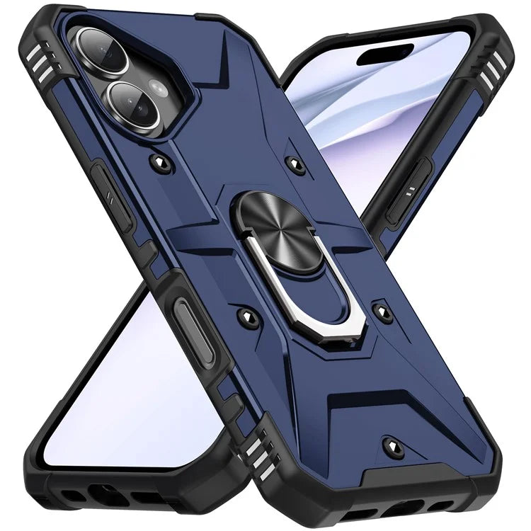 For iPhone 16 Case PC+ TPU Anti-Drop Phone Cover with Ring Kickstand